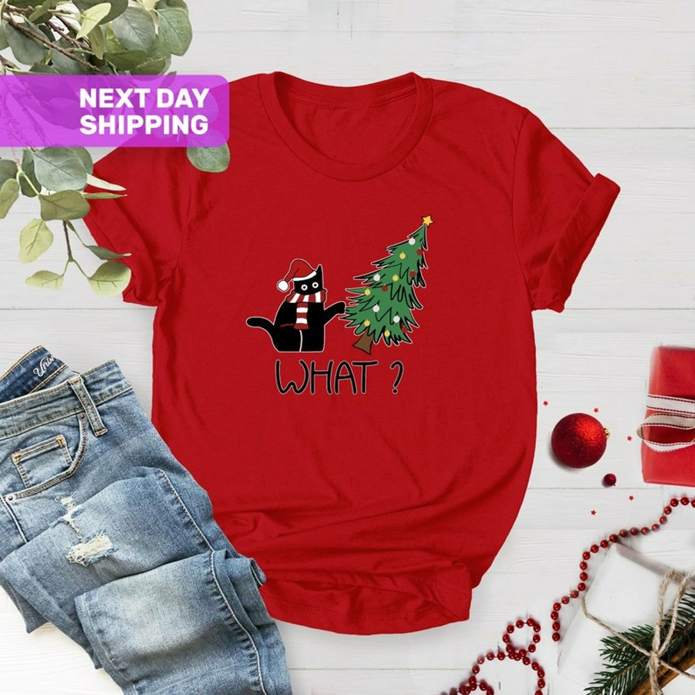 Black Cat What, Black Cat Shirt, Christmas Shirt, Santa Claus Shirt, Holiday Shirt, Unisex T-Shirt