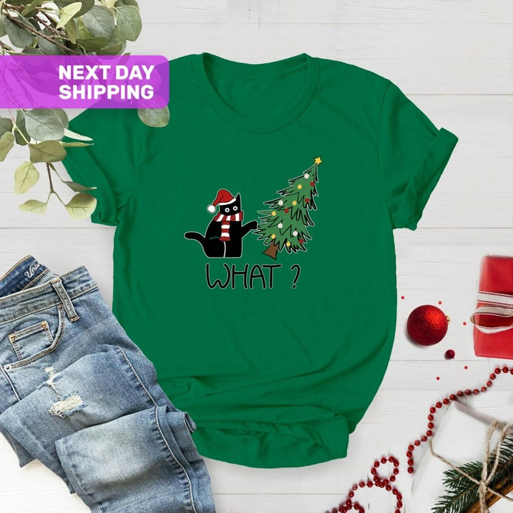 Black Cat What, Black Cat Shirt, Christmas Shirt, Santa Claus Shirt, Holiday Shirt, Unisex T-Shirt