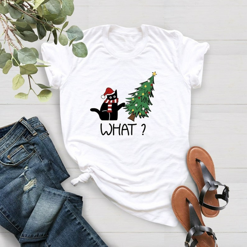 Black Cat What, Black Cat Shirt, Christmas Shirt, Santa Claus Shirt, Holiday Shirt, Unisex T-Shirt