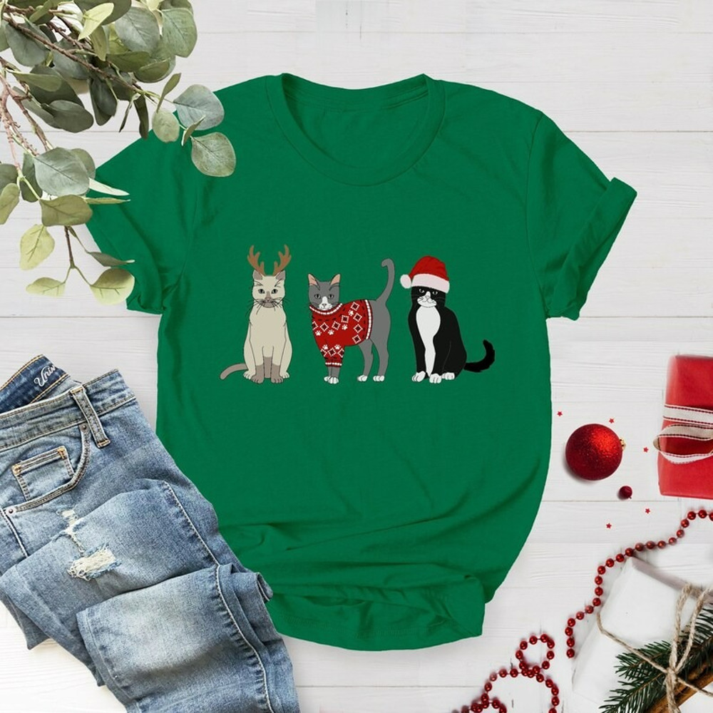 Christmas Shirt, Christmas Cat Shirt, Meowy Christmas Shirt, Cat Lover Gift, Unisex T-Shirt