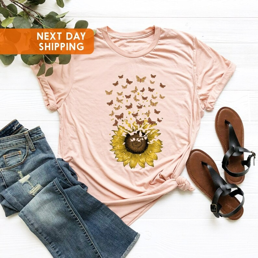 Adorable Butterfly Sunflower T-shirt Gift For Women Girls, Love Butterfly Shirt, Unisex T-Shirt