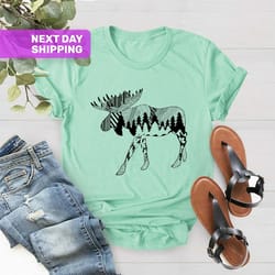 nature moose shirt, cute shirt for women, moose shirts, moose lover gift, unisex t-shirt