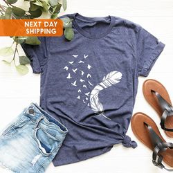 feather birds shirt, feather shirt, feather t shirt, bird graphic tees, unisex t-shirt