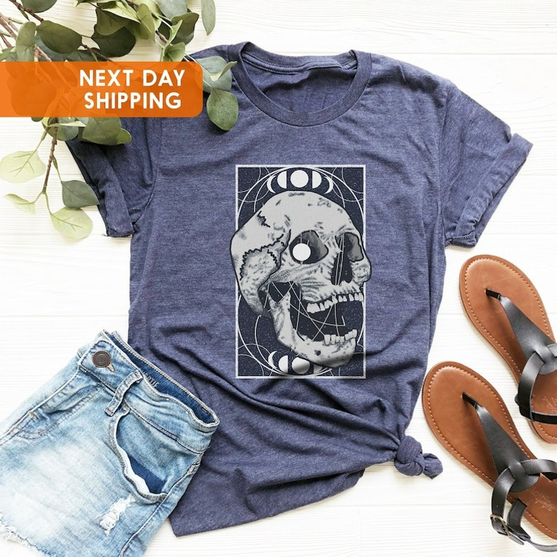 Gothic Skull Shirt, Moon Phases T-shirt, Pastel Goth Apparel, Pastel Goth Clothing, Unisex T-Shirt