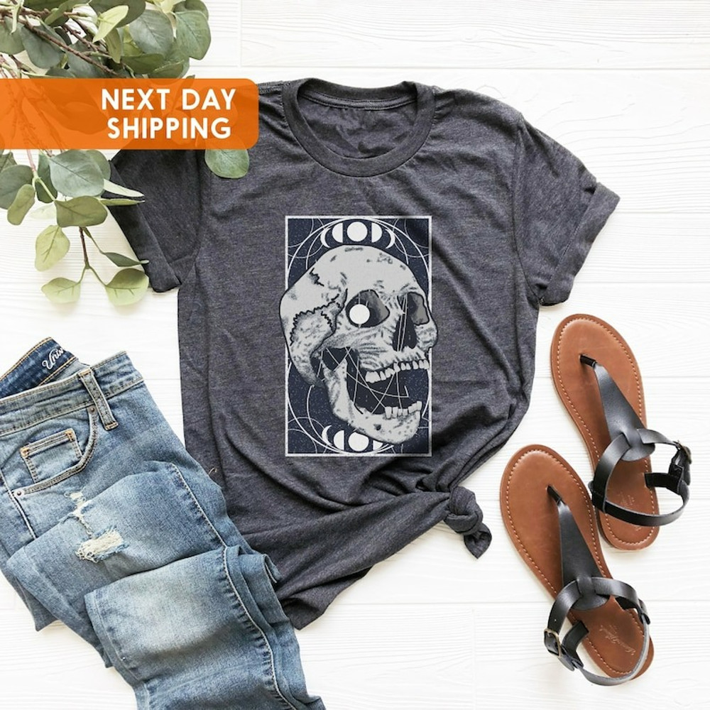 Gothic Skull Shirt, Moon Phases T-shirt, Pastel Goth Apparel, Pastel Goth Clothing, Unisex T-Shirt