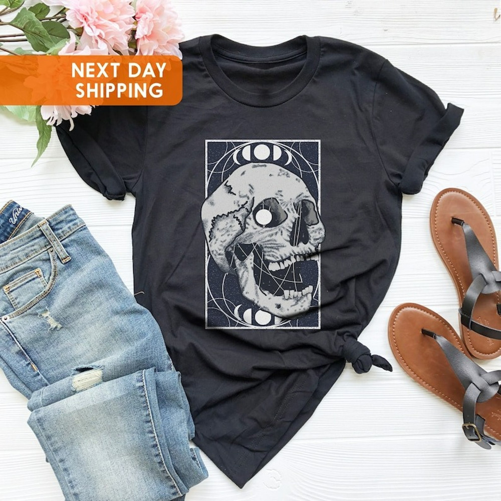 Gothic Skull Shirt, Moon Phases T-shirt, Pastel Goth Apparel, Pastel Goth Clothing, Unisex T-Shirt
