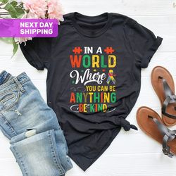 in a world where you can be anything be kind shirt, kindness shirt, unisex t-shirt