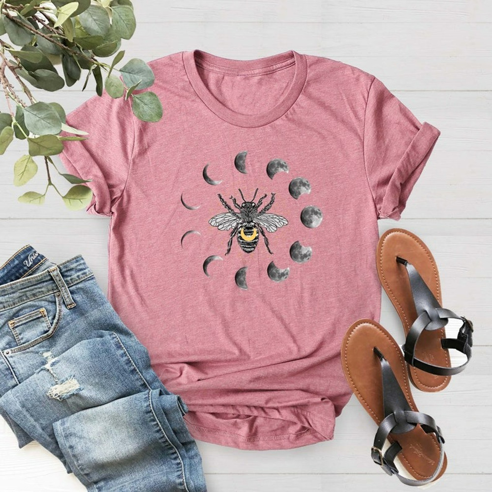 Mystical Moon Bee Shirt, Mystical Bee Shirt, Moon Phases Bee Shirt, Unisex T-Shirt
