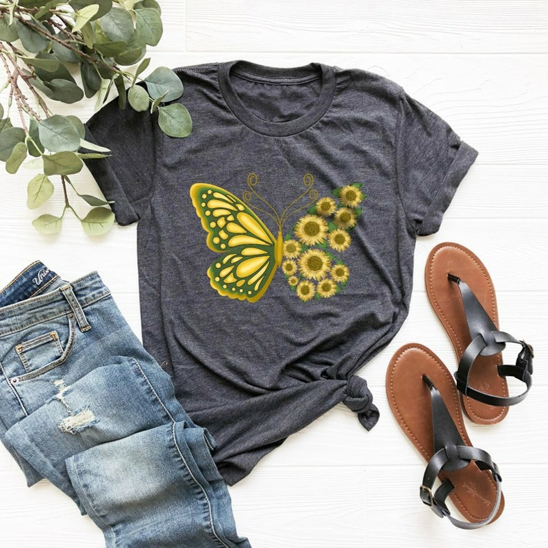 Butterfly Shirt, Sunflower Shirt, Fall Shirt, Butterfly Lover, Woman Sunflower Shirt, Unisex T-Shirt