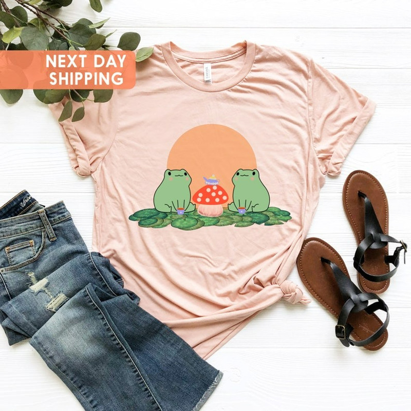 Frogs Drinking Tea Mushroom Shirt, Frogs Lovers Tee, Nature Lover Shirt, Unisex T-Shirt