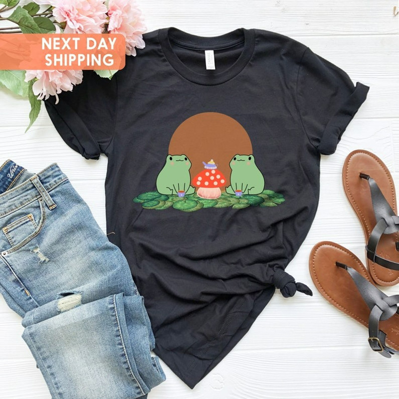 Frogs Drinking Tea Mushroom Shirt, Frogs Lovers Tee, Nature Lover Shirt, Unisex T-Shirt