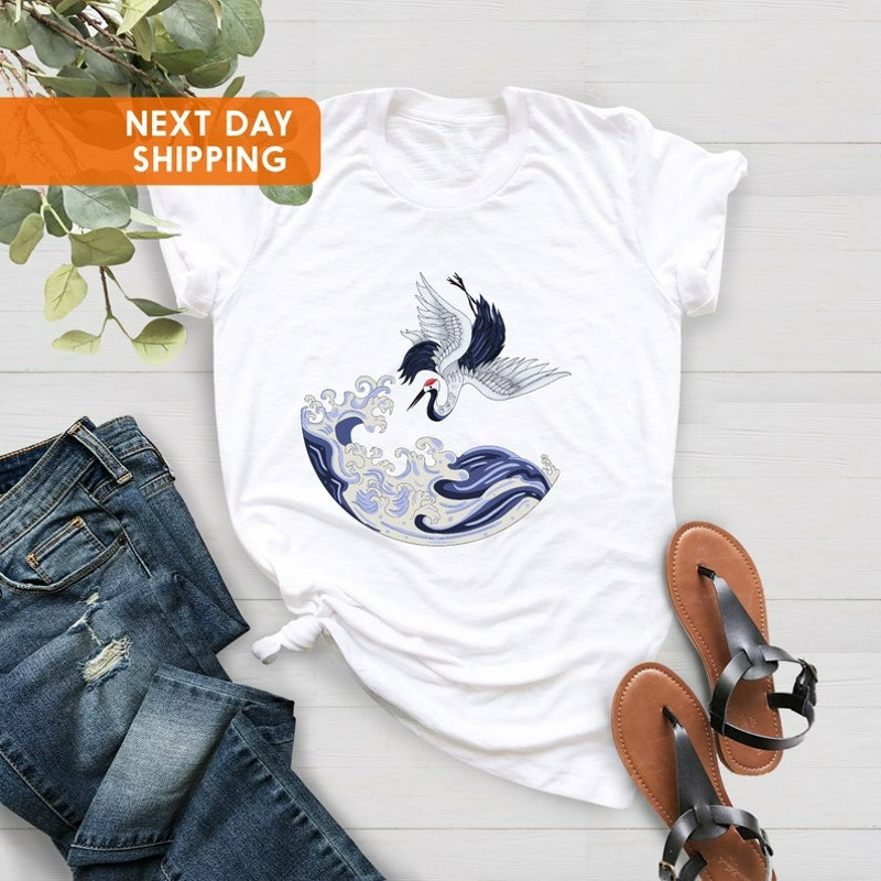 Crane Bird Shirt, Heron Shirts, Sea Bird T-Shirt, Yin Yang Bird T-Shirt, Unisex T-Shirt