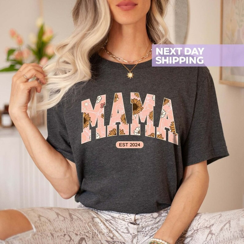 Floral Mama Est 2024 Shirt, Mothers Day Shirt, New Mom Gift Shirt, Unisex T-Shirt