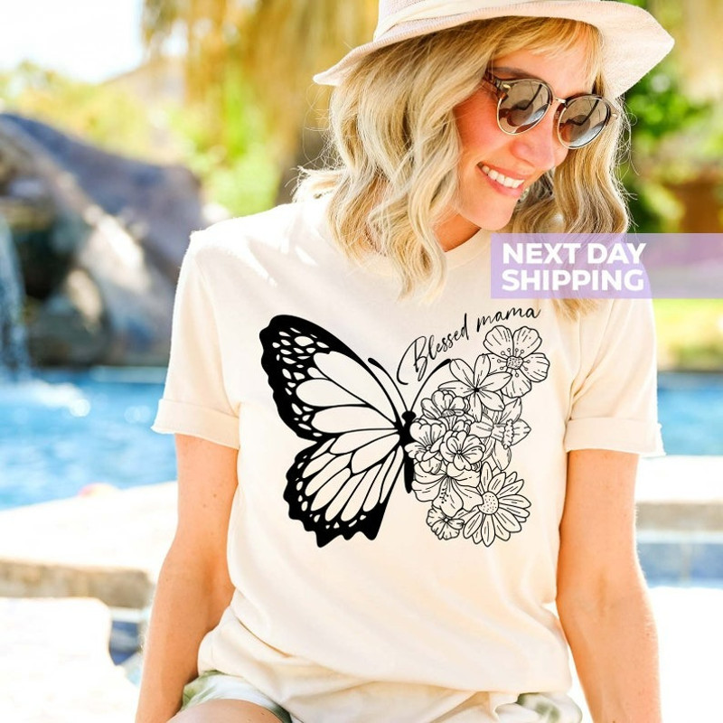 Cute Butterfly Blessed Mom T-Shirt, New Mom Gift, Mom Life Tee, Unisex T-Shirt