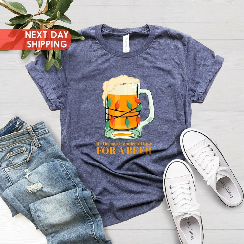 Most Wonderful Time For A Beer Men's Shirt, Christmas Shirt, Funny Drinking Shirt, Unisex T-Shirt