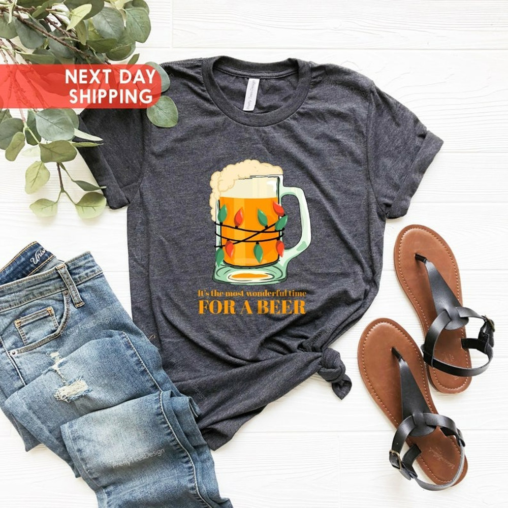 Most Wonderful Time For A Beer Men's Shirt, Christmas Shirt, Funny Drinking Shirt, Unisex T-Shirt