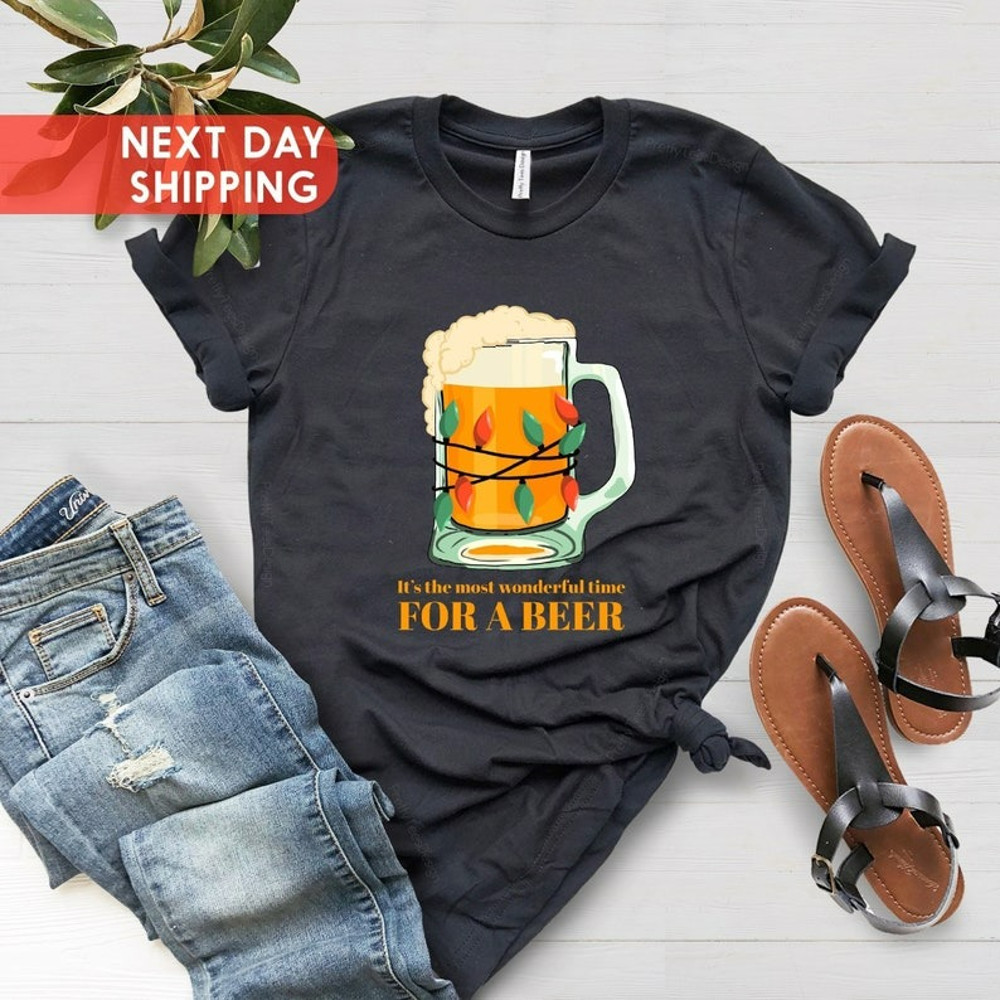 Most Wonderful Time For A Beer Men's Shirt, Christmas Shirt, Funny Drinking Shirt, Unisex T-Shirt