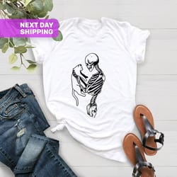 skeleton and cat shirt, cat lover gift shirt, cat dad shirt, cat lady shirt, unisex t-shirt