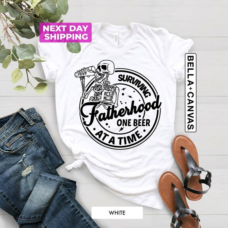 Fathers Day T-Shirt, Fathers Day Gift Shirt, Surviving Fatherhood One Beer At A Time T-Shirt, Unisex T-Shirt