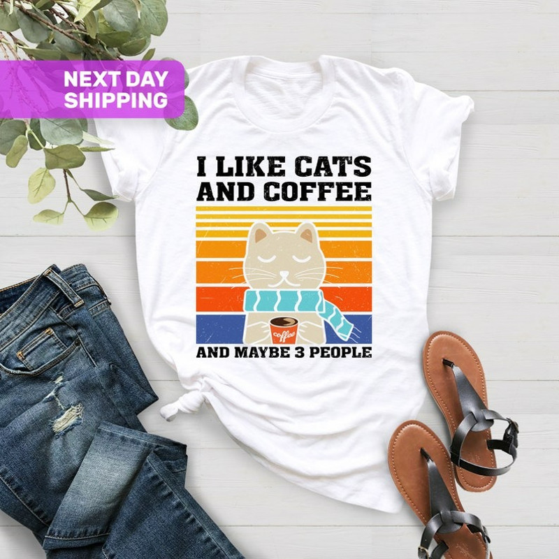 I Like Cats And Coffee Shirt, Vintage Cat Shirt, Funny Cat Shirt, Unisex T-Shirt