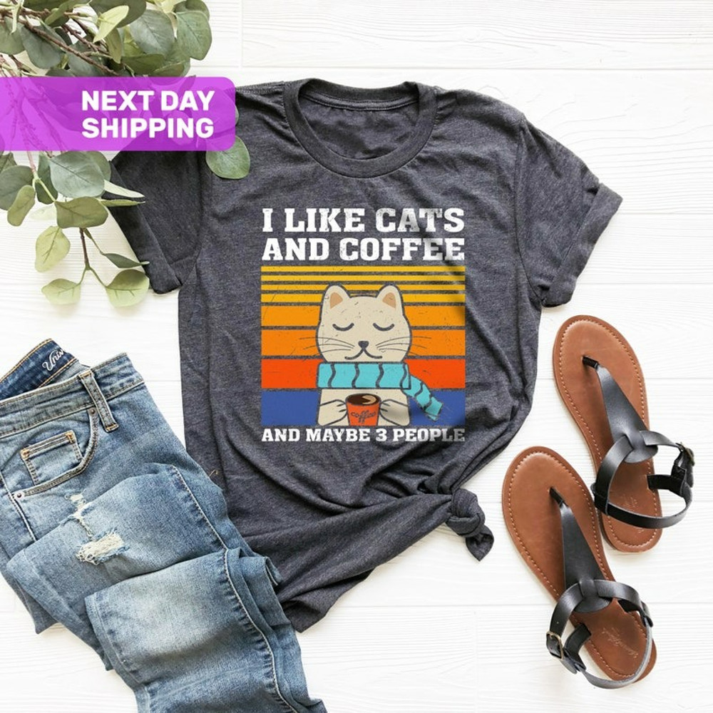 I Like Cats And Coffee Shirt, Vintage Cat Shirt, Funny Cat Shirt, Unisex T-Shirt