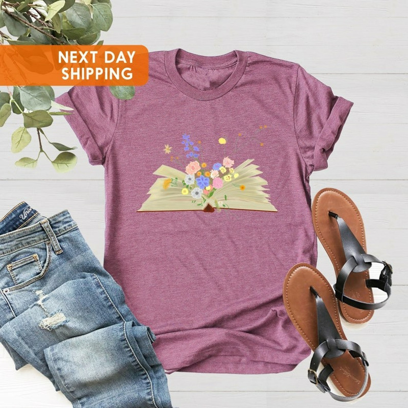 Book and Wildflowers Shirt, Book Shirt, Book Lover Shirt, Bookworm Shirt, Unisex T-Shirt