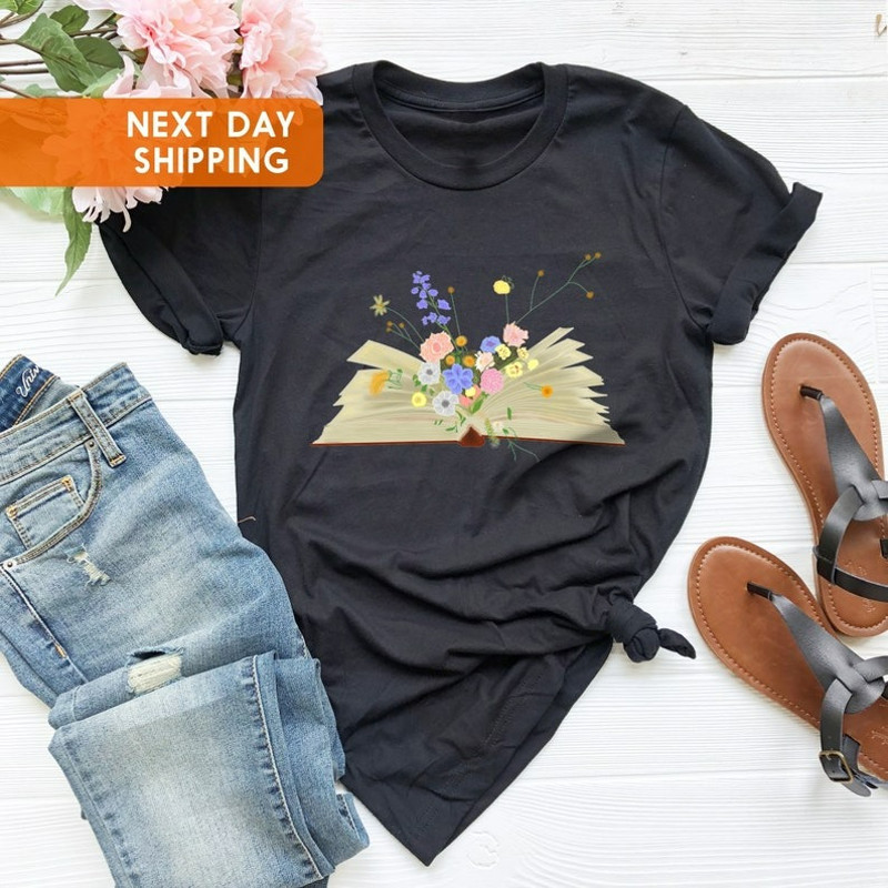 Book and Wildflowers Shirt, Book Shirt, Book Lover Shirt, Bookworm Shirt, Unisex T-Shirt