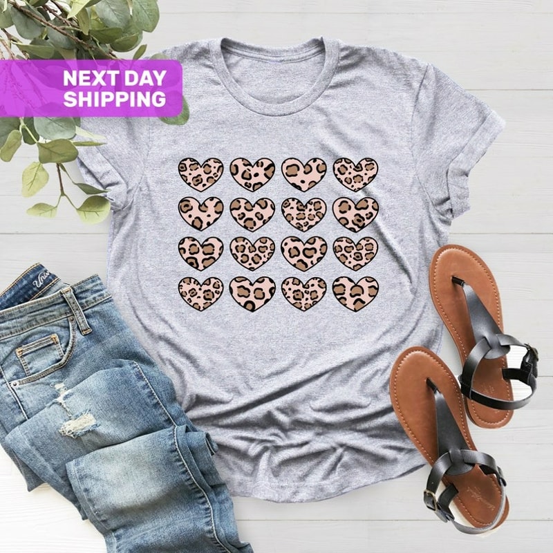 Leopard Print Valentines Day Shirt, Cute Happy Valentines Day Shirt, Unisex T-Shirt