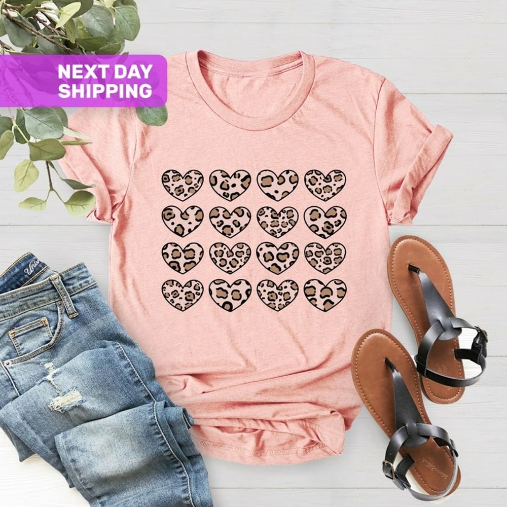 Leopard Print Valentines Day Shirt, Cute Happy Valentines Day Shirt, Unisex T-Shirt