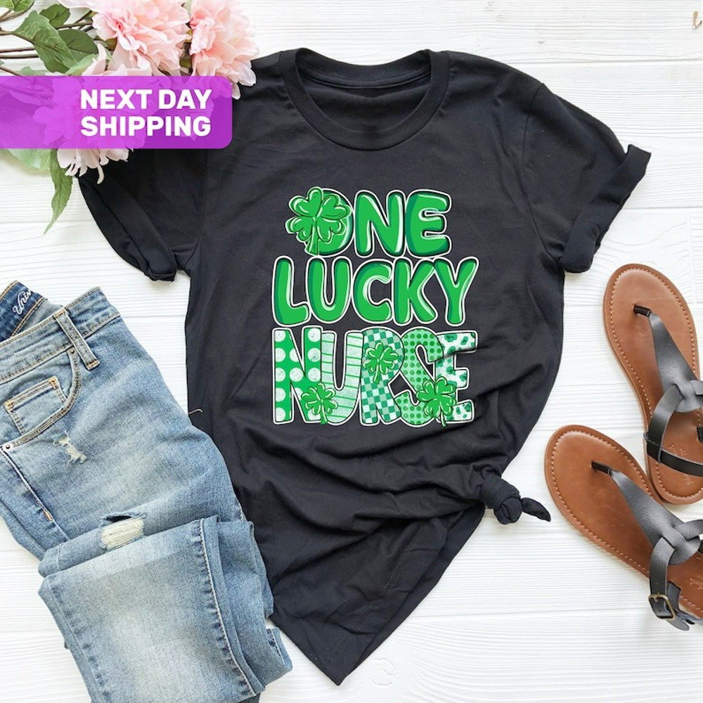 One Lucky Nurse Shirt, Clover Stethoscope Shirt, Gift for Nurse, Nurse Shamrock Shirt, Unisex T-Shirt