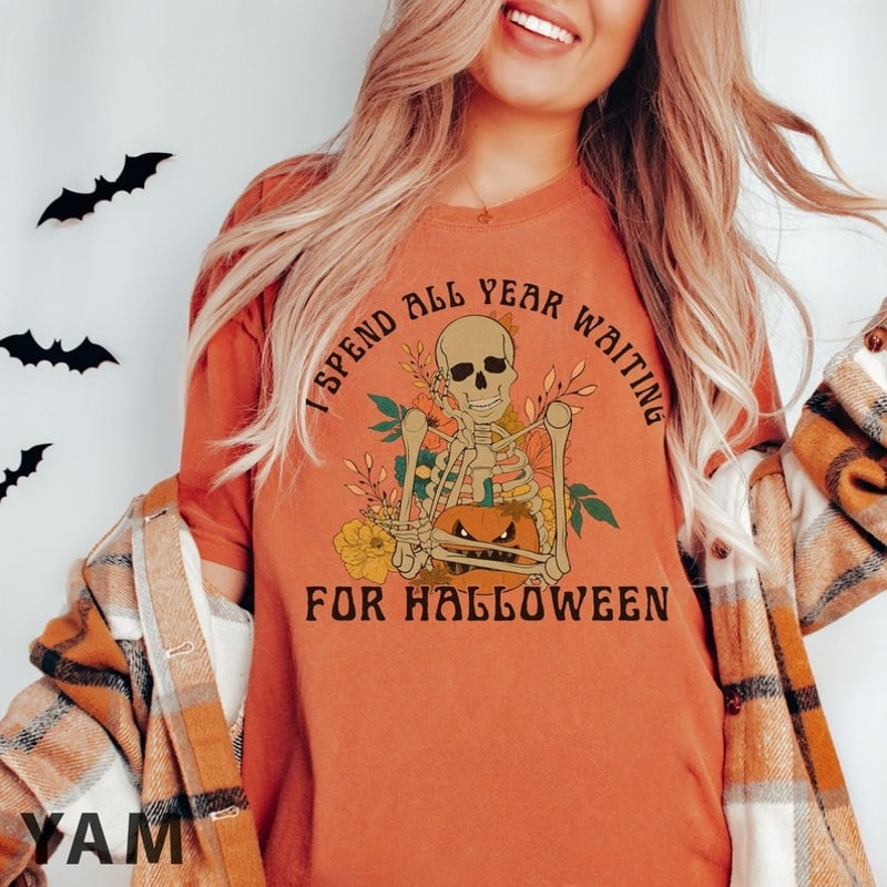 Spend All Year Waiting For Halloween Skeleton Shirt, spooky Shirt, Unisex T-Shirt