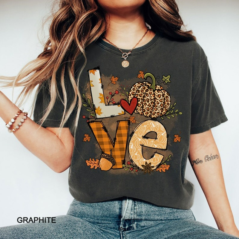 Love Autumn Pumpkin Leopard Shirt, Hello Pumpkin, Peace Love Thanksgiving, Unisex T-Shirt