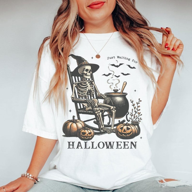 Just Waiting for Halloween t-shirt, Halloween Shirt, Witch Tshirt, Gift For Halloween, Unisex T-Shirt