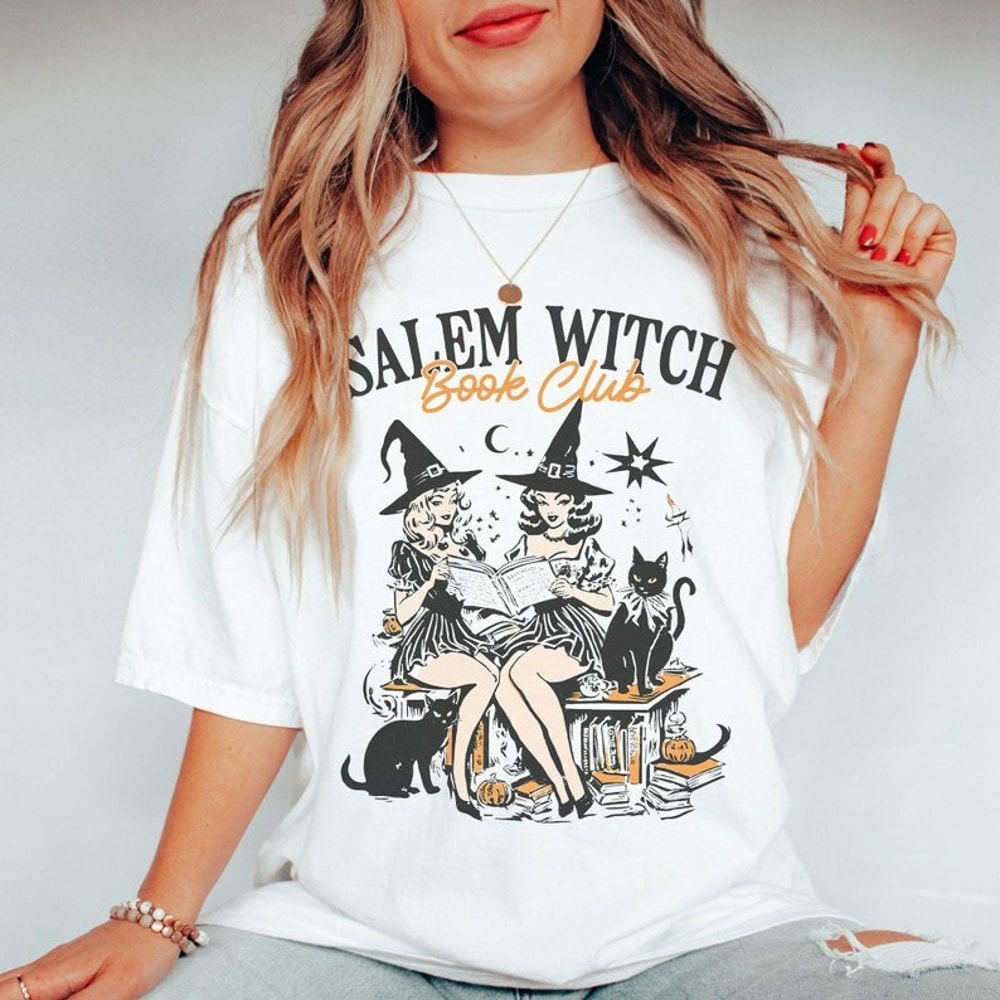 Salem Witch Book Club, black cat t-shirt, witch shirt, Spooky t-shirt, Unisex T-Shirt