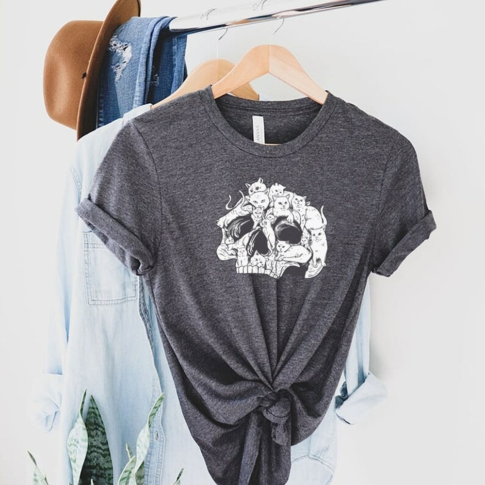 Skull head with cats t-shirt, funny cat T,Shirt, Halloween gift for cat lovers, Unisex T-Shirt