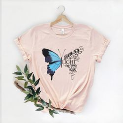 beauty is the light in your heart butterfly shirt, tops and tees, butterfly t-shirt, unisex t-shirt