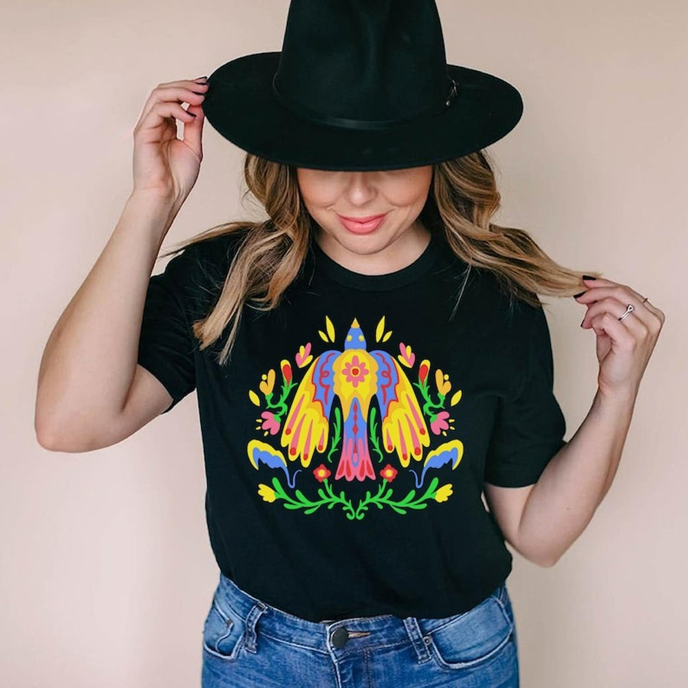 Otomi colorful Mexican bird, colorful trendy Tee, otomi bride shirt, Mexico Floral, Unisex T-Shirt