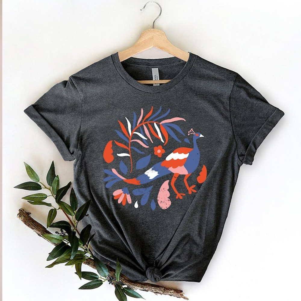 Floral peacock t-shirt,colorful trendy shirt, otomi bride tee, Mexico Floral, Unisex T-Shirt