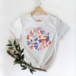 floral peacock t-shirt,colorful trendy shirt, otomi bride tee, mexico floral, unisex t-shirt