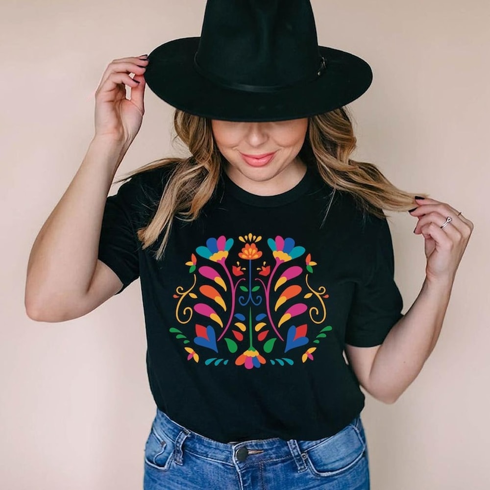 Otomi flower t-shirt, colorful trendy shirt, otomi flowers shirt, Mexico Floral tee, Unisex T-Shirt