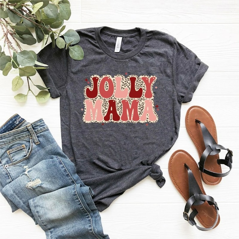 Jolly Mama Shirt, Retro Jolly Mama Shirt, Mama Christmas Shirt, Unisex T-Shirt