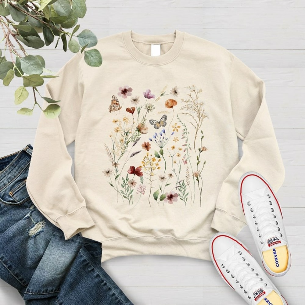 Vintage Pressed Flowers Sweatshirt, Unisex Sweatshirt, Hoodie