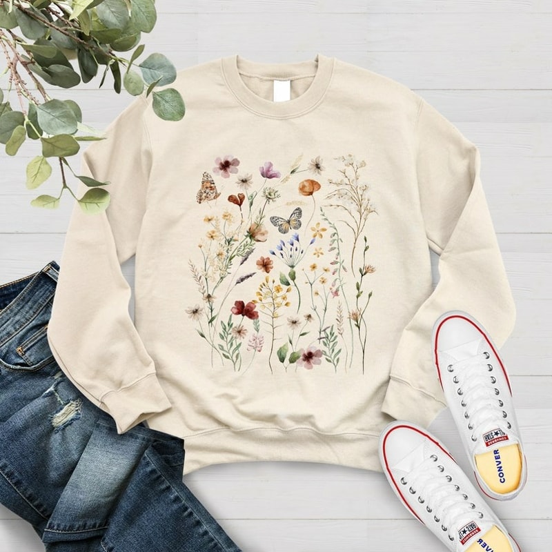 Vintage Pressed Flowers Sweatshirt, Unisex Sweatshirt, Hoodie