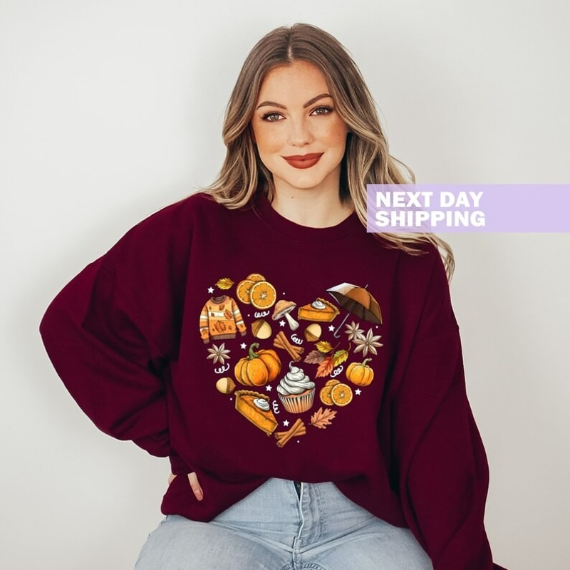 Fall Heart Sweatshirt, Fall Doodles Shirt, Cottagecore Fall Shirt, Unisex Sweatshirt, Hoodie