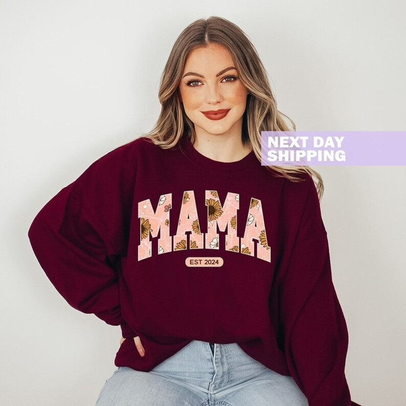 Floral Mama Sweatshirt, Mama Est 2024 Sweatshirt, Mother's Day Gift, Unisex Sweatshirt, Hoodie