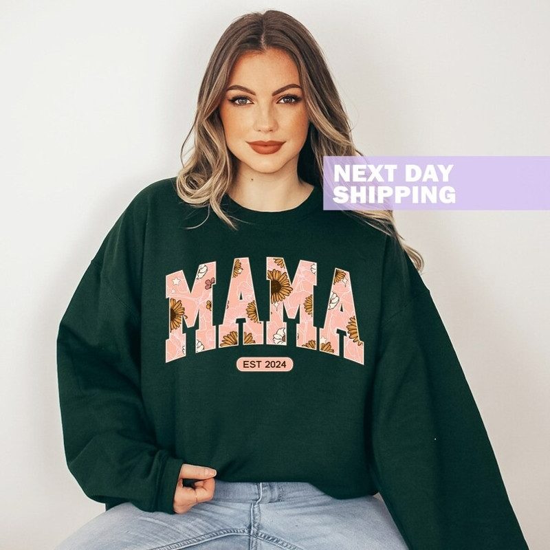 Floral Mama Sweatshirt, Mama Est 2024 Sweatshirt, Mother's Day Gift, Unisex Sweatshirt, Hoodie