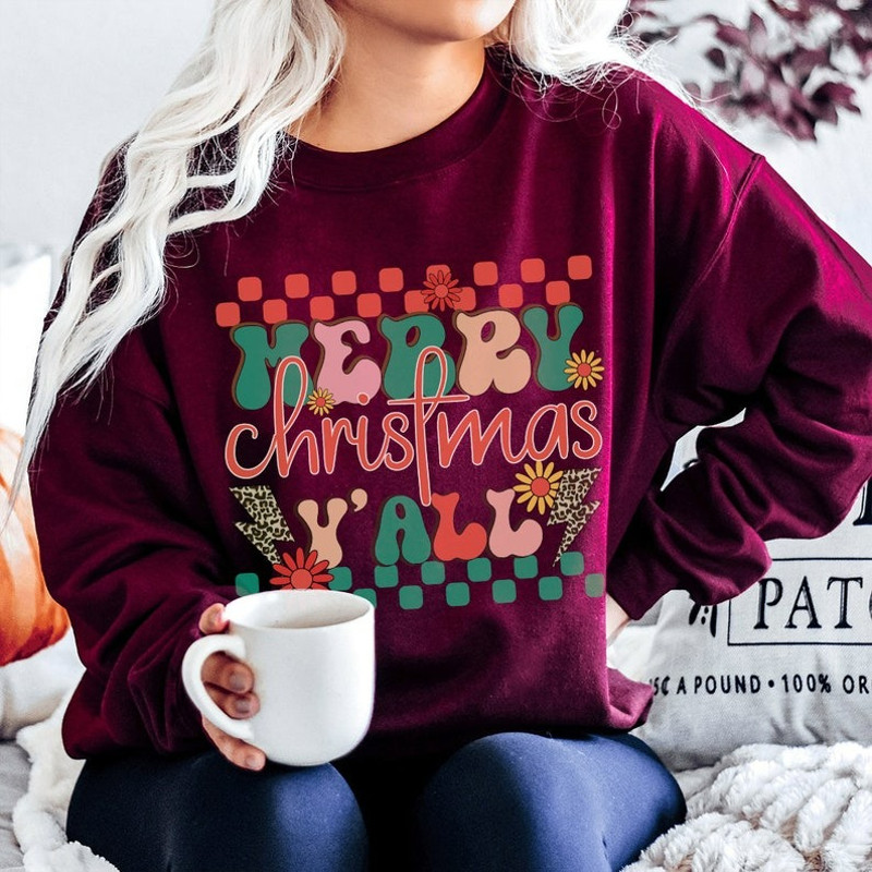 Merry Christmas yall Sweatshirt, retro Merry Christmas Sweatshirt, Unisex Sweatshirt, Hoodie