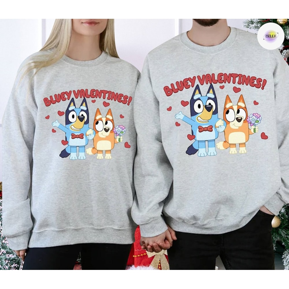 Bluey Valentine Party Shirt Bluey Valentine Couple Tee Bluey Gifts For Couple Smoochy Kiss Bluey Bingo Bandit Couple1.jpg