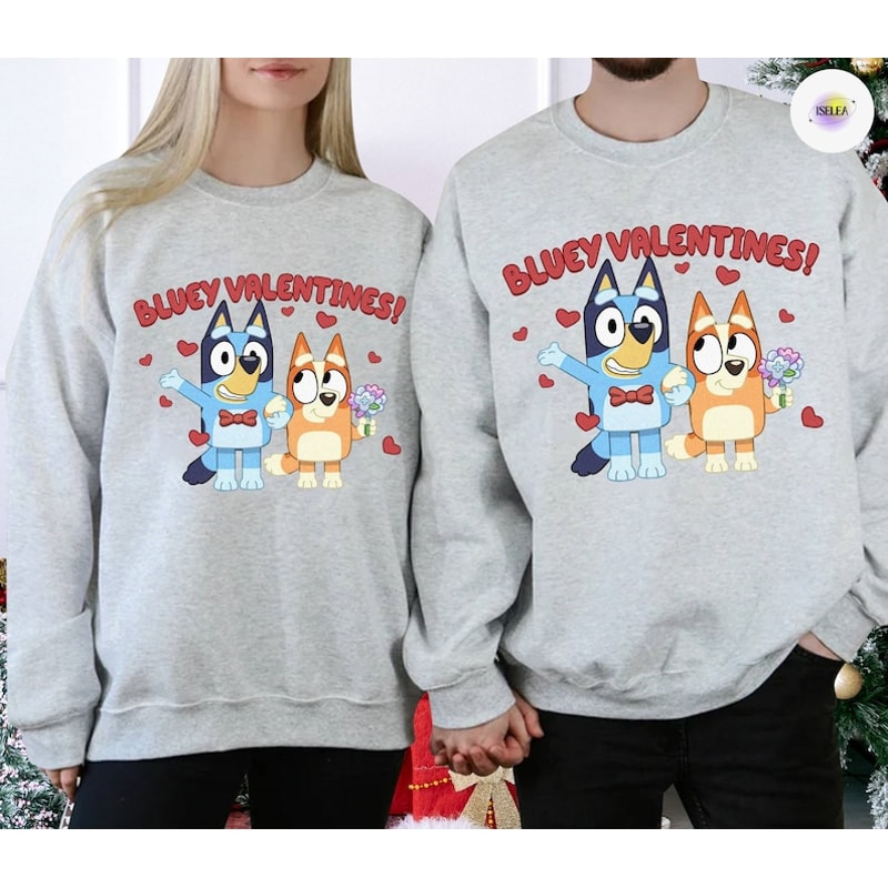 Bluey Valentine Party Shirt Bluey Valentine Couple Tee Bluey Gifts For Couple Smoochy Kiss Bluey Bingo Bandit Couple1.jpg