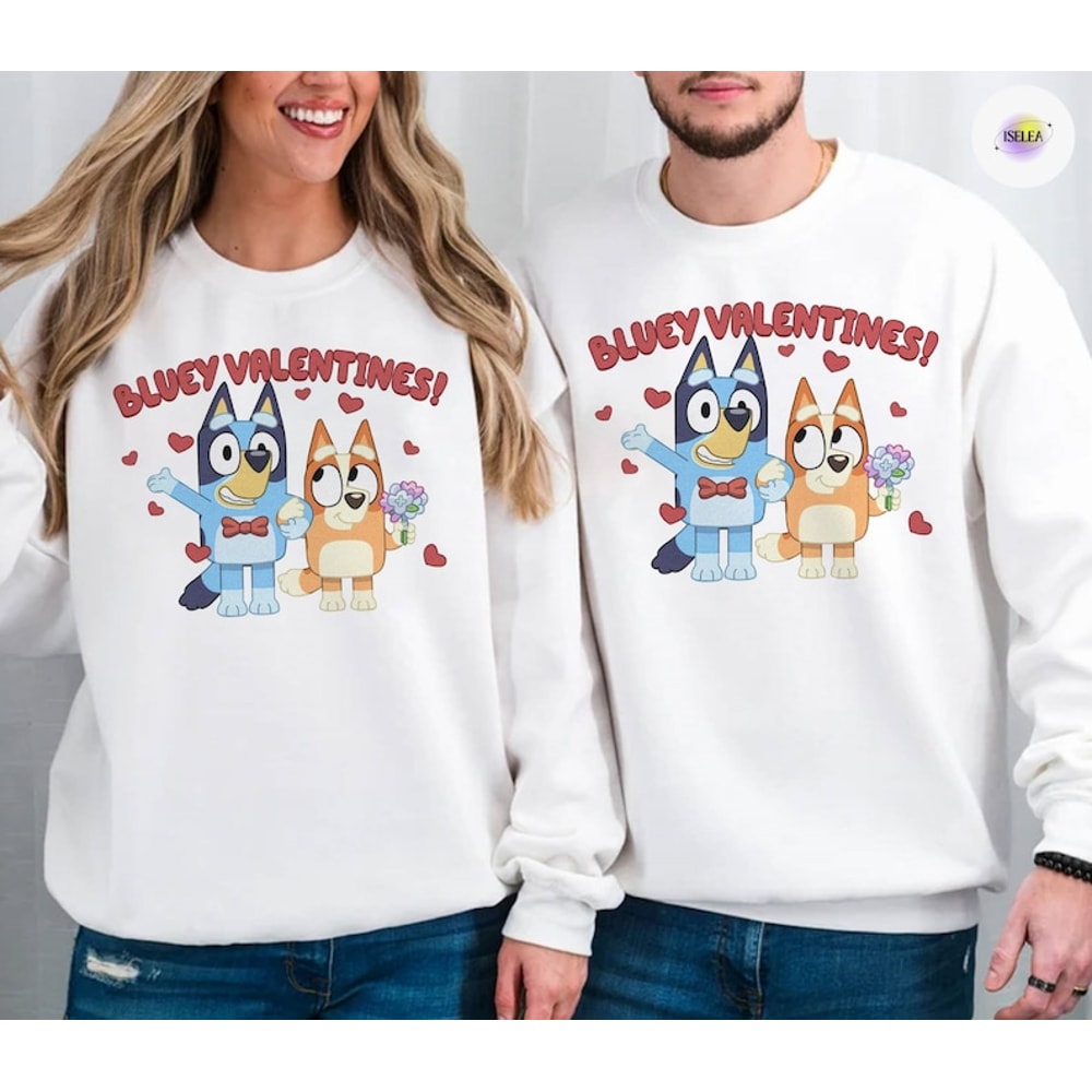 Bluey Valentine Party Shirt Bluey Valentine Couple Tee Bluey Gifts For Couple Smoochy Kiss Bluey Bingo Bandit Couple2.jpg